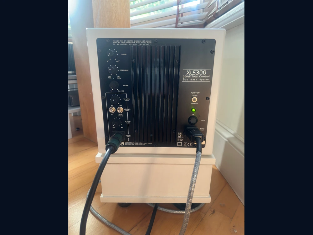 BK XLS300 rear panel after the controlled high-level gain change, with the high-level input still in use.